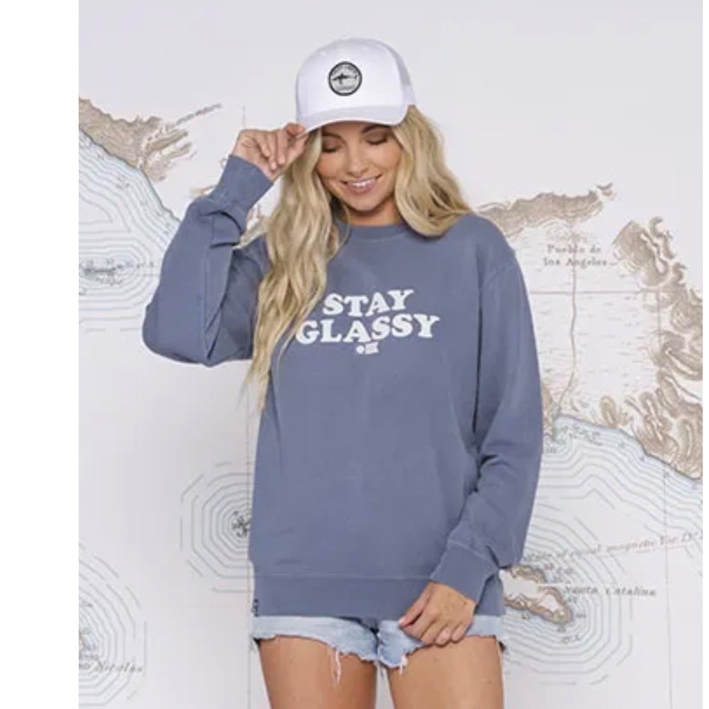 Salty Crew Sweatshirt Womens L Blue Stay Glassy PRM3500C Graphic Surf Pullover